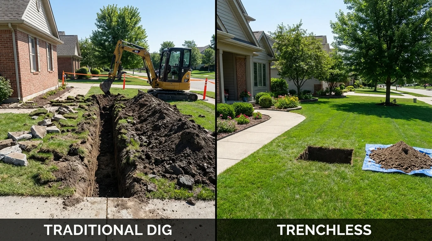 Trenchless sewer repair with minimal yard damage versus traditional excavation in Eddyville, KY
